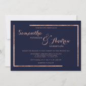 モダンバラ金ゴールド縁どネービーブルースクリプト 招待状 (正面)