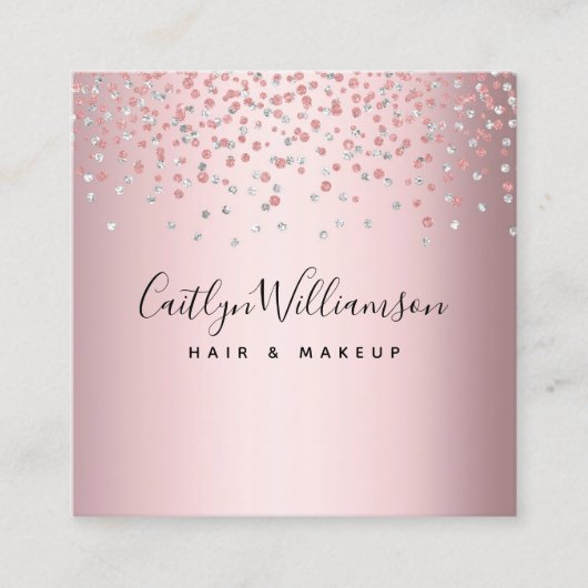 モダンバラ金ゴールド美容師メイクアップアーティストスクリプト スクエア名刺 (正面)