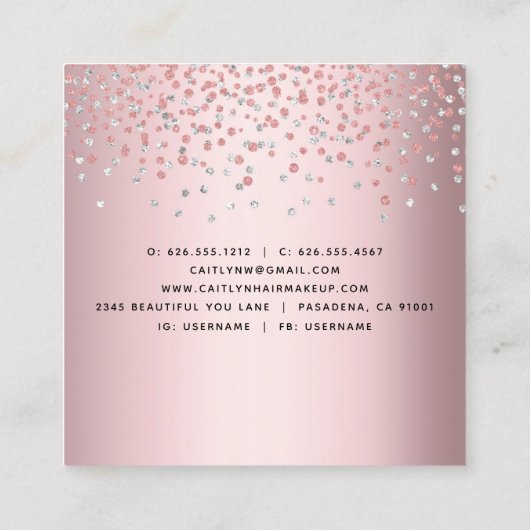 モダンバラ金ゴールド美容師メイクアップアーティストスクリプト スクエア名刺 (裏面)