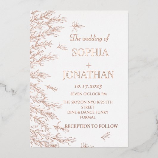 モダンバラ金ゴールド葉結婚式招待状 箔招待状 (正面)