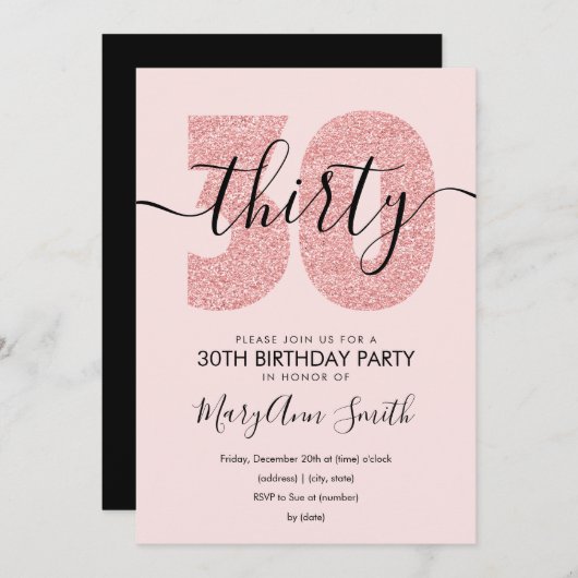 モダンバラ金ゴールド赤面30歳 招待状 (正面/裏面)