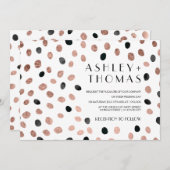 モダンバラ金ゴールド黒水色ドット結婚ズ 招待状 (正面/裏面)