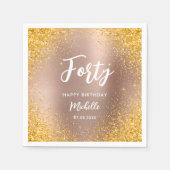 モダンバラ金ゴールド40thバースデースタイリッシュタ名スクリプト スタンダードカクテルナプキン (正面)