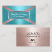 モダンバラ金ゴールド&ターコイズ美しいサロン 名刺 (正面/裏面)