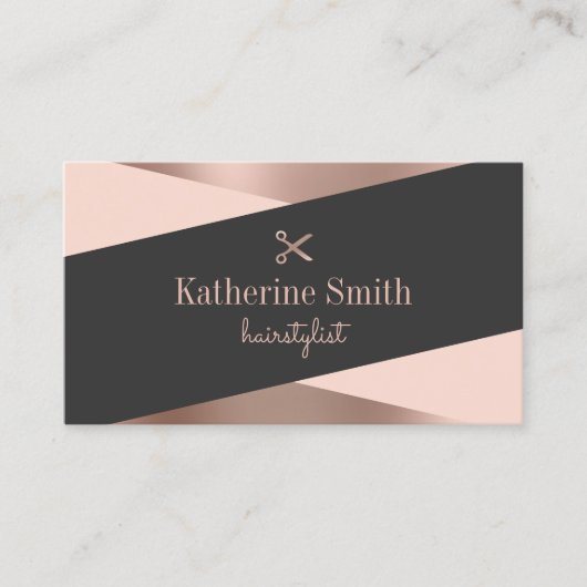 モダンバラ金ゴールド&黒はさみ美容師 名刺 (正面)