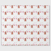 モダンバルーンと緑のパーティー付きテディベア ラッピングペーパー (フラット)