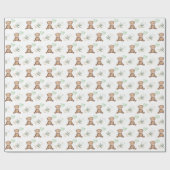 モダンバルーンと緑のパーティー付きテディベア ラッピングペーパー (フラット)