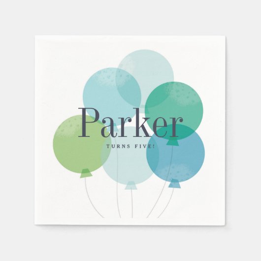 モダンバルーンバンチ誕生日パーティーのナプキン スタンダードカクテルナプキン (正面)