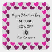 モダンバレンタインデー特別赤いハートグレー スクエアシール (正面)