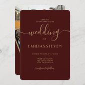 モダンバーガンディの台本の写真結婚イニシャル 招待状 (正面/裏面)