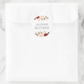 モダンバーガンディフローラ結婚シール ラウンドシール (バッグ)