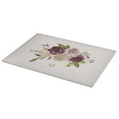 モダンバーガンディーピンクフローラ水彩モノグラム カッティングボード (角)