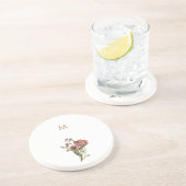 モダンバーガンディーピンクフローラ水彩モノグラム コースター (側面)