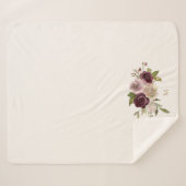 モダンバーガンディーピンクフローラ水彩モノグラム シェルパブランケット (正面(横))