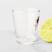 モダンバーガンディーピンクフローラ水彩モノグラム ショットグラス (左)