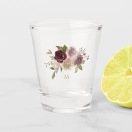 モダンバーガンディーピンクフローラ水彩モノグラム ショットグラス