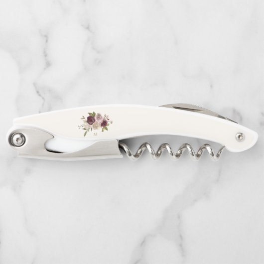 モダンバーガンディーピンクフローラ水彩モノグラム ソムリエナイフ (正面)