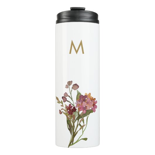 モダンバーガンディーピンクフローラ水彩モノグラム タンブラー (正面)