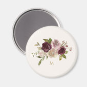 モダンバーガンディーピンクフローラ水彩モノグラム マグネット (正面/裏面)