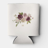 モダンバーガンディーピンクフローラ水彩モノグラム 缶クーラー (正面)