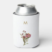 モダンバーガンディーピンクフローラ水彩モノグラム 缶クーラー (缶正面)