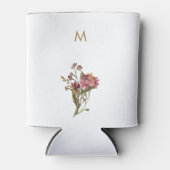 モダンバーガンディーピンクフローラ水彩モノグラム 缶クーラー (正面)