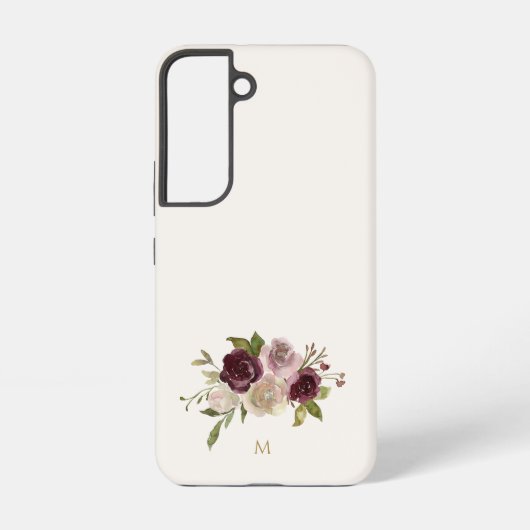 モダンバーガンディーピンクフローラ水彩モノグラム SAMSUNG GALAXYケース (裏面)