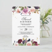 モダンバーガンディ水彩花&ベリー 招待状 (スタンド正面)