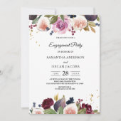 モダンバーガンディ水彩花&ベリー 招待状 (正面)