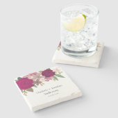 モダンバーグンディ結婚ガーデンの花のカップル名 ストーンコースター (横)