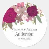 モダンバーグンディ結婚ガーデンの花のカップル名 ラウンドシール (正面)