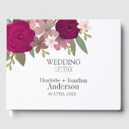 モダンバーグンディ結婚ガーデンフラワーズ ゲストブック