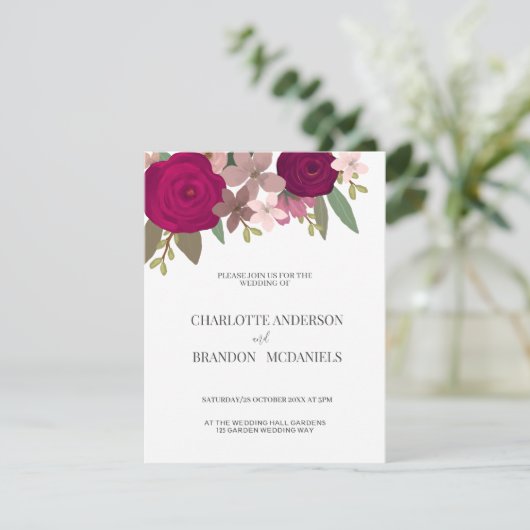 モダンバーグンディ結婚ガーデンフラワーズ 招待状 (スタンド正面)