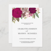 モダンバーグンディ結婚ガーデンフラワーズ 招待状 (正面/裏面)