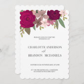 モダンバーグンディ結婚ガーデンフラワーズ 招待状 (正面/裏面)