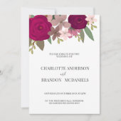 モダンバーグンディ結婚ガーデンフラワーズ 招待状 (正面)