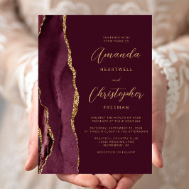 モダンバーグンディ赤金ゴールド瑪瑙スクリプ結婚ト 招待状