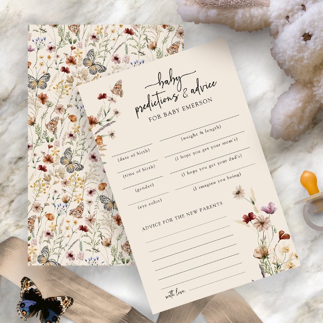 モダンバースデイシャワーアドバイスゲーム (Watercolor Wildflower Modern Baby Shower Advice Game Card by Painted Paperie
)