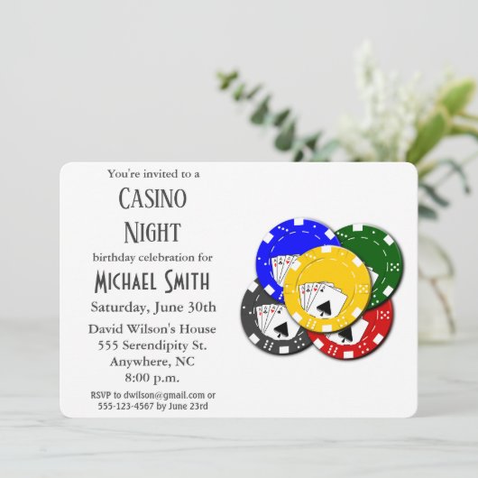モダンバースデーパーティーカジノトランプのポーカーナイト 招待状 (スタンド正面)