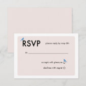 モダンバードケージウェディングRSVPカード – 青 出欠カード (正面/裏面)