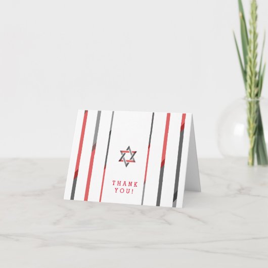 モダンバー(ユダヤ教の)バル・ミツバーサンキューカード |赤と黒 サンキューカード (正面)
