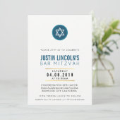 モダンバー（ユダヤ教の）バル・ミツバーパーティー招待状クールダークブルー 招待状 (スタンド正面)