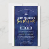 モダンバー(ユダヤ教の)バル・ミツバーブルーウォーター金ゴールド書ズ 招待状 (正面)