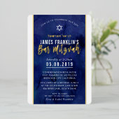 モダンバー（ユダヤ教の）バル・ミツバーブルーウォーター金ゴールド書ズ 箔招待状 (立ち正面)