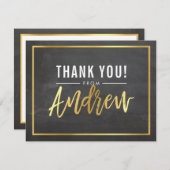 モダンバー（ユダヤ教の）バル・ミツバー感謝していお前金ゴールド名ANDREW GRAY サンキューカード (正面/裏面)