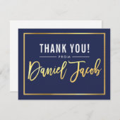 モダンバー（ユダヤ教の）バル・ミツバー感謝していお前金ゴールド名DANIEL サンキューカード (正面/裏面)