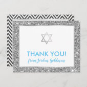 モダンバー(ユダヤ教の)バル・ミツバー感謝していユーシルバークールグリッター サンキューカード (正面/裏面)