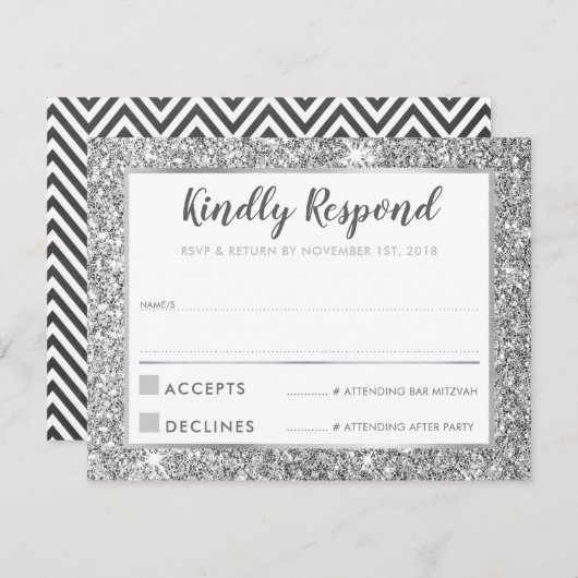 モダンバー（ユダヤ教の）バル・ミツバー感謝していユーシルバークールグリッター 招待状 (正面/裏面)