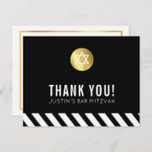 モダンバー（ユダヤ教の）バル・ミツバー感謝していユー金ゴールドスポットブラック サンキューカード (正面/裏面)
