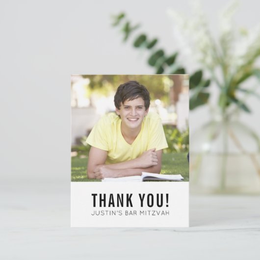 モダンバー(ユダヤ教の)バル・ミツバー感謝してい君金ゴールド白黒点 サンキューカード (スタンド正面)
